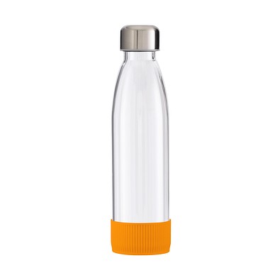 Trinkflasche RETUMBLER-myTOULON GLASS, transparent, Sleeve orange