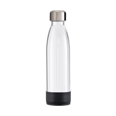 Trinkflasche RETUMBLER-myTOULON GLASS, transparent, Sleeve schwarz