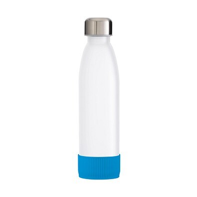 Trinkflasche RETUMBLER-TOULON GLASS, weiß, Sleeve hellblau