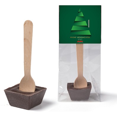 Trinkschokolade am Holzlöffel, Milchschokolade, inkl. Druck
