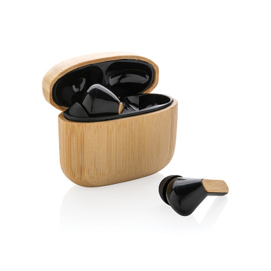 TWS-Kopfhörer aus RCS recyceltem Kunststoff und Bambus, braun