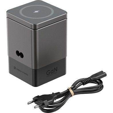 Urban Vitamin Sacramento 105W GaN Charger mit einz. Kabeln, grau, schwarz