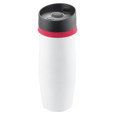 METMAXX® Vakuum-Thermobecher Metall, 400 ml, weiß/rot