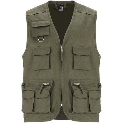 Venera Arbeitsweste mit V-Ausschnitt und mehreren Taschen, 200 g/m2, militärgrün, L