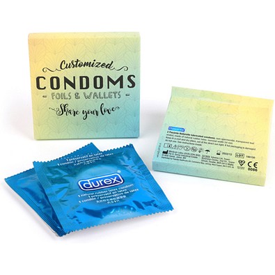 Verpacktes Werbekondom DUREX im Zweierpack, mehrfarbig