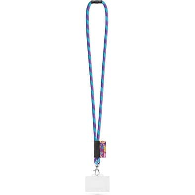 WATFORD. SET Lanyard TUBE Long (Ø 7 mm) mit 9 mm Auslösekarabiner, Ø 7 mm Sicherheitsverschluss und 91 x 68 mm starrem Ausweis-/Kartenhalter, Lila/Hellblau