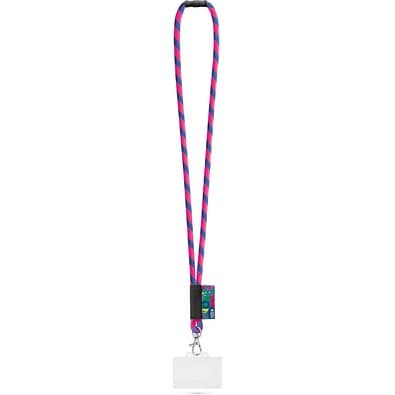 WATFORD. SET Lanyard TUBE Long (Ø 7 mm) mit 9 mm Auslösekarabiner, Ø 7 mm Sicherheitsverschluss und 91 x 68 mm starrem Ausweis-/Kartenhalter, Rosa Hexachrome/Königsblau