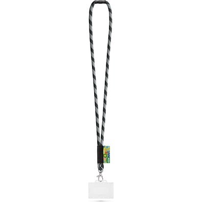 WATFORD. SET Lanyard TUBE Long (Ø 7 mm) mit 9 mm Auslösekarabiner, Ø 7 mm Sicherheitsverschluss und 91 x 68 mm starrem Ausweis-/Kartenhalter, Schwarz/Grau