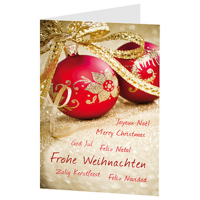 Grußkarte Weihnachten, Motiv Weihnachtskugeln, Danke an Partner
