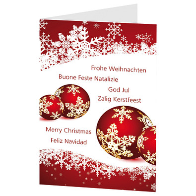 Grußkarte Weihnachten, Motiv Weihnachtskugeln im Schnee, Danke an Partner