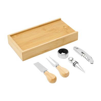 Wein- und Käseset BAMBOO WINE,braun, silber