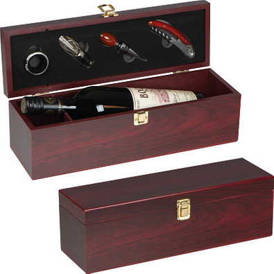 Weinbox aus Holz mit Kellnermesser für 1 Flasche, braun Weinbox aus Holz mit Kellnermesser für 1 Flasche, braun