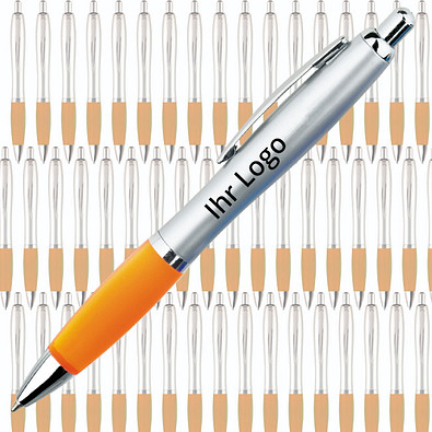 Werbe-Set: 400 LANCE® Kugelschreiber Rio Satin, inkl. Druck, blaue Mine, silber/orange