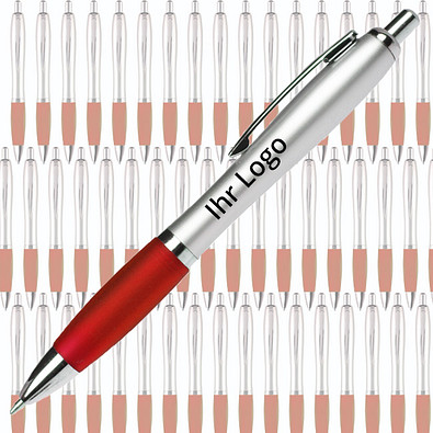 Werbe-Set: 400 LANCE® Kugelschreiber Rio Satin, inkl. Druck, blaue Mine, silber/rot