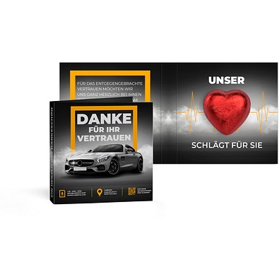 Werbekarte mit Lindt Schokoladen Herz 5 g, rot, inkl. Druck