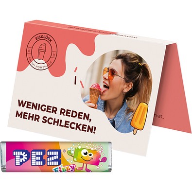 Werbekarte Visitenkartenformat, PEZ Bonbonriegel Fizzy, inkl. Druck