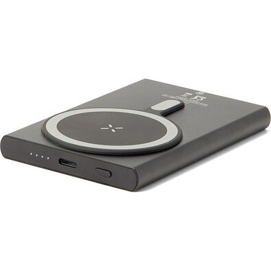 WRIGHT 5. Magnetische Powerbank mit Schnellladefunktion aus recyceltem Aluminium und recyceltem ABS, 5'000 mAh, Schwarz