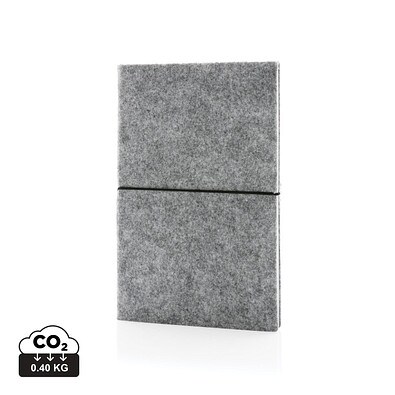 XD COLLECTION A5-Softcover-Notizbuch aus GRS zertifiert recyceltem Filz, grau