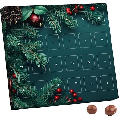 XS Adventskalender, Brandt Knusperkugeln Vollmilch, Edle Tannenzweige