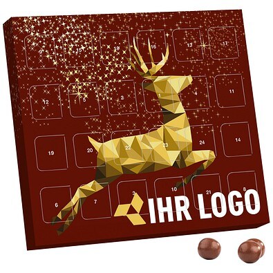 XS Adventskalender, Brandt Knusperkugeln Vollmilch, Rentier, Gold