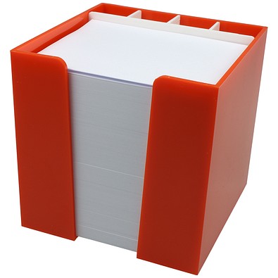 Zettelbox 10 x 10 x 10 cm mit Schreibgeräteköcher, orange