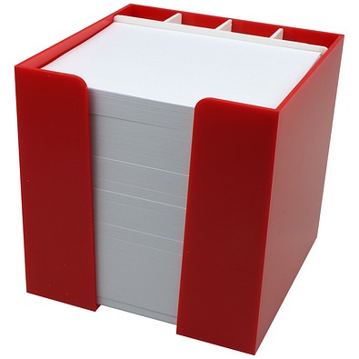 Zettelbox 10 x 10 x 10 cm mit Schreibgeräteköcher, rot