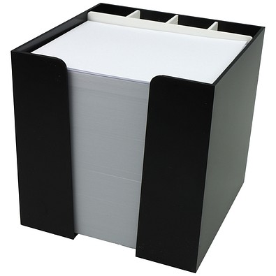 Zettelbox 10 x 10 x 10 cm mit Schreibgeräteköcher, schwarz