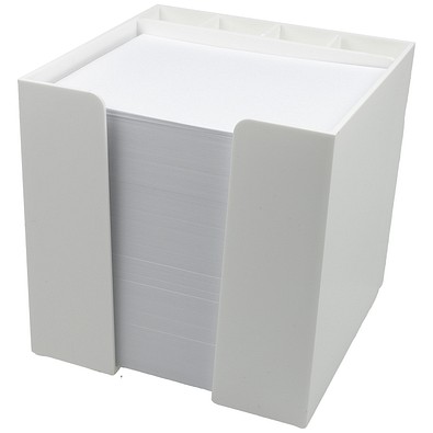 Zettelbox 10 x 10 x 10 cm mit Schreibgeräteköcher, weiß