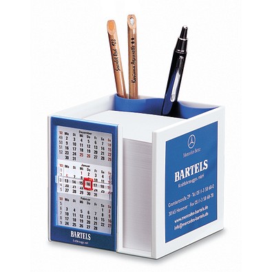 Tischkalender Zettelbox 2026/2027, weiß/blau