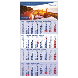 4-Monats-Wandkalender Quattro blau, B4 versandfähig, 2026