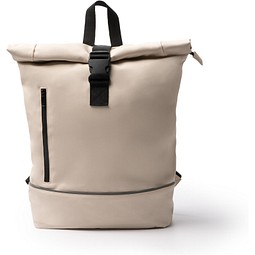 Roll-Top Rucksack aus PU, BEIGE