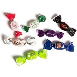 Bonbons im Werbewickler, 5 g, Sahne, Folie transparent, inkl. Druck