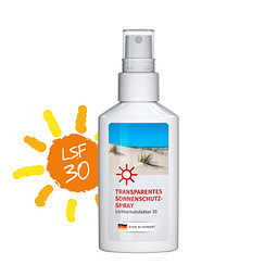 Sonnenschutzspray transp. LSF 30, inkl. Druck auf Body Label, 50 ml, weiß