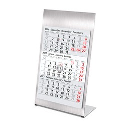 Geiger-Notes 3-Monats-Tischkalender aus Metall 2026/2027, gebürsteter Edelstahl