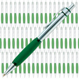 Werbe-Set: 100 Werbe-Set, 100 Teile LANCE®  Metall-Kugelschreiber Rubber-Grip, inkl. Druck, blaue Mine, silber/grün