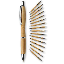 Werbe-Sparset: Bambus-Kugelschreiber Bamboo I, 100-tlg., inkl. Druck, blaue Mine, braun