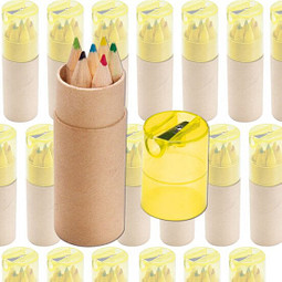 Werbe-Set: 150 Teile Buntstiftebox mit Spitzer, inkl. Druck, gelb