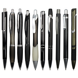 Muster-Set Kunststoff Kugelschreiber Schwarz, 10 Modelle, schwarz