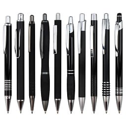 Muster-Set Metall Kugelschreiber Schwarz mit Metall-Großraummine, 9 Modelle