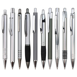 Muster-Set Metall Kugelschreiber Silber mit Metall-Großraummine, 9 Modelle