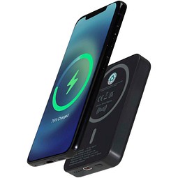 Acrab 15 W 5.000 mAh magnetische kabellose Powerbank mit 20 W PD aus recyceltem Kunststoff, schwarz