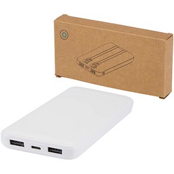 Adhil 10 W 10.000 mAh Powerbank aus recyceltem Kunststoff mit 2 integrierten Kabeln, weiss