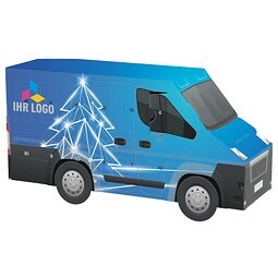 Adventskalender Transporter, share Schokotäfelchen, LED Tanne