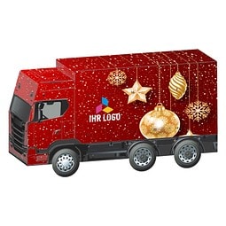 Adventskalender LKW, share Schokotäfelchen, Christbaumkugeln Gold