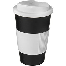 Americano® 350 ml Isolierbecher mit Schutzring & auslaufsicherem Schraubverschluss, schwarz / weiß