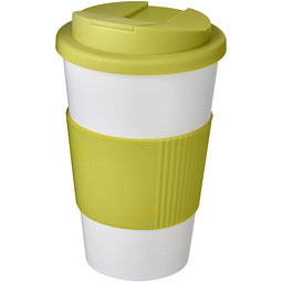 Americano® 350 ml Isolierbecher mit Schutzring & auslaufsicherem Schraubverschluss, weiß/limone