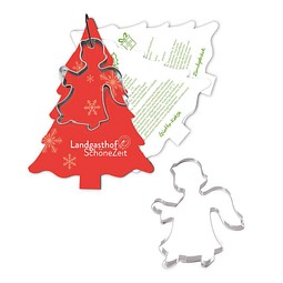 Backförmchen mit Rezeptblock, Tannenbaum, Engel, 1-seit. Druck