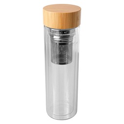 Bailey 400 ml Flasche aus Borosilikatglas mit Infuser und Bambusdeckel, transparent klar