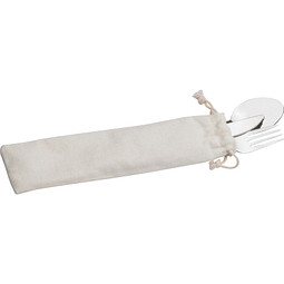 Besteckset in einem Baumwolltäschchen, beige