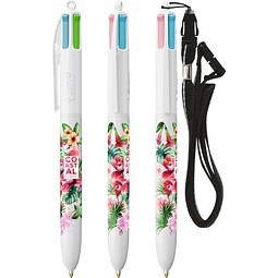 BIC® 4 Colours® Fashion mit Lanyard Kugelschreiber Weiß